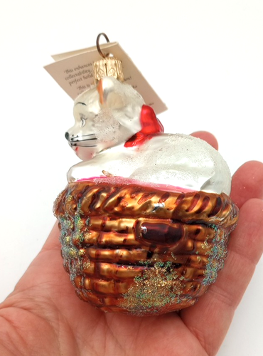 NEW Radko Kitten Kaboodle Christmas Cat Basket Ornament Vintage 1998 w/ Tag - Picture 2 of 17