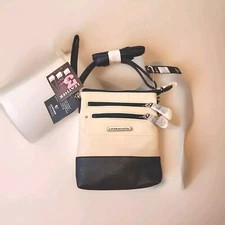 NWT Stone Mountain Bonded Leather Blue  Tan Design Bagger Wristlet Clutch 3 In 1