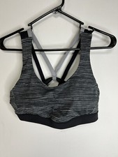 Lululemon Womens Black Gray Striped Medium Support Strappy Sports Bra See