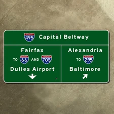 Virginia Capital Beltway interstate 495 66 70S 295 highway guide sign 24x12
