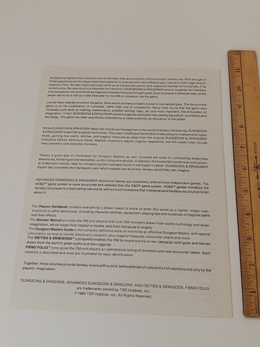 D&D Your Personal Invitation to Adventure Dungeons and Dragons FLYER 1980 RARE - Picture 2 of 3