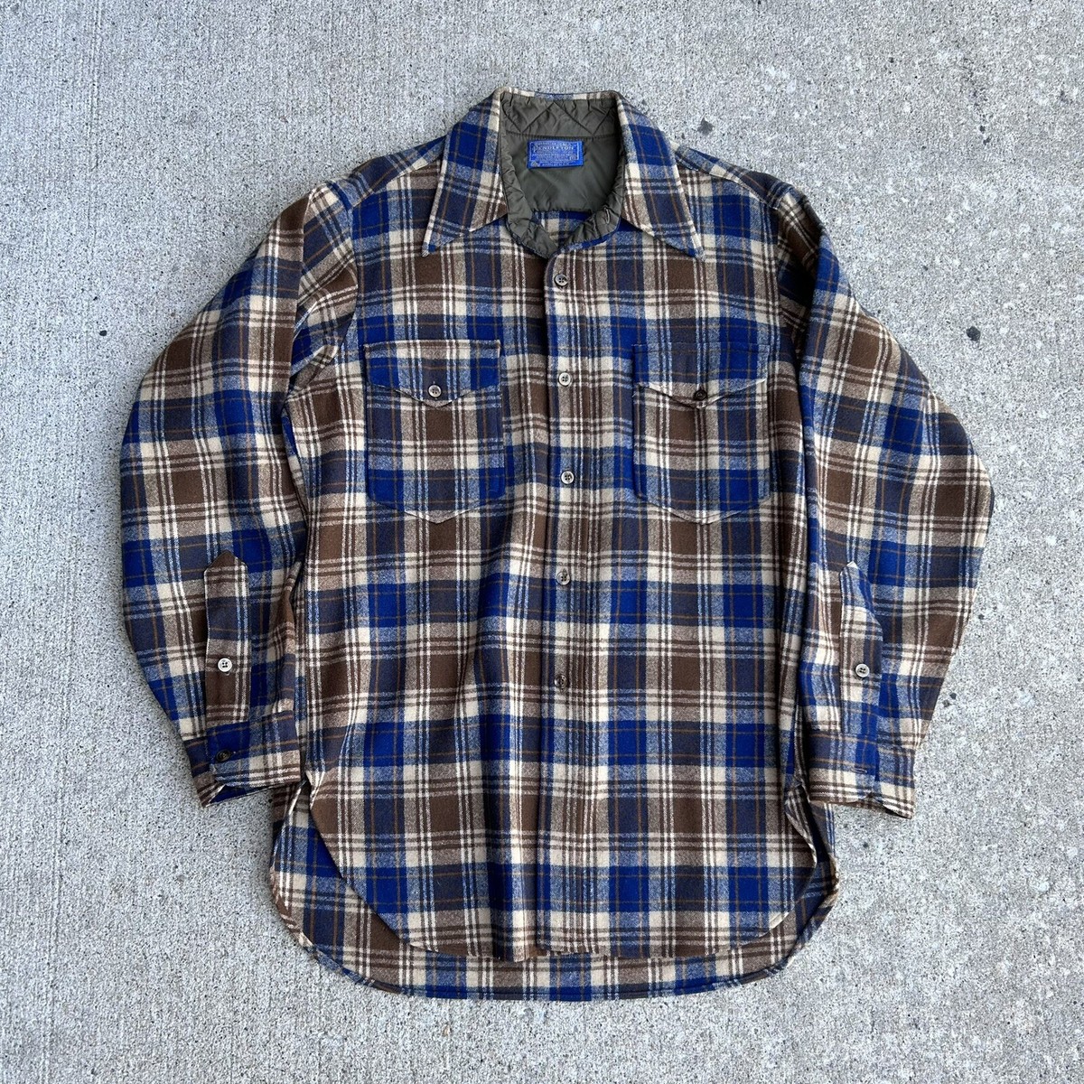 USA製70s Pendleton Pure Virgin Wool Shirt VTG 70's Pendleton shirt 100% pure virgin wool-16-L blue Tan
