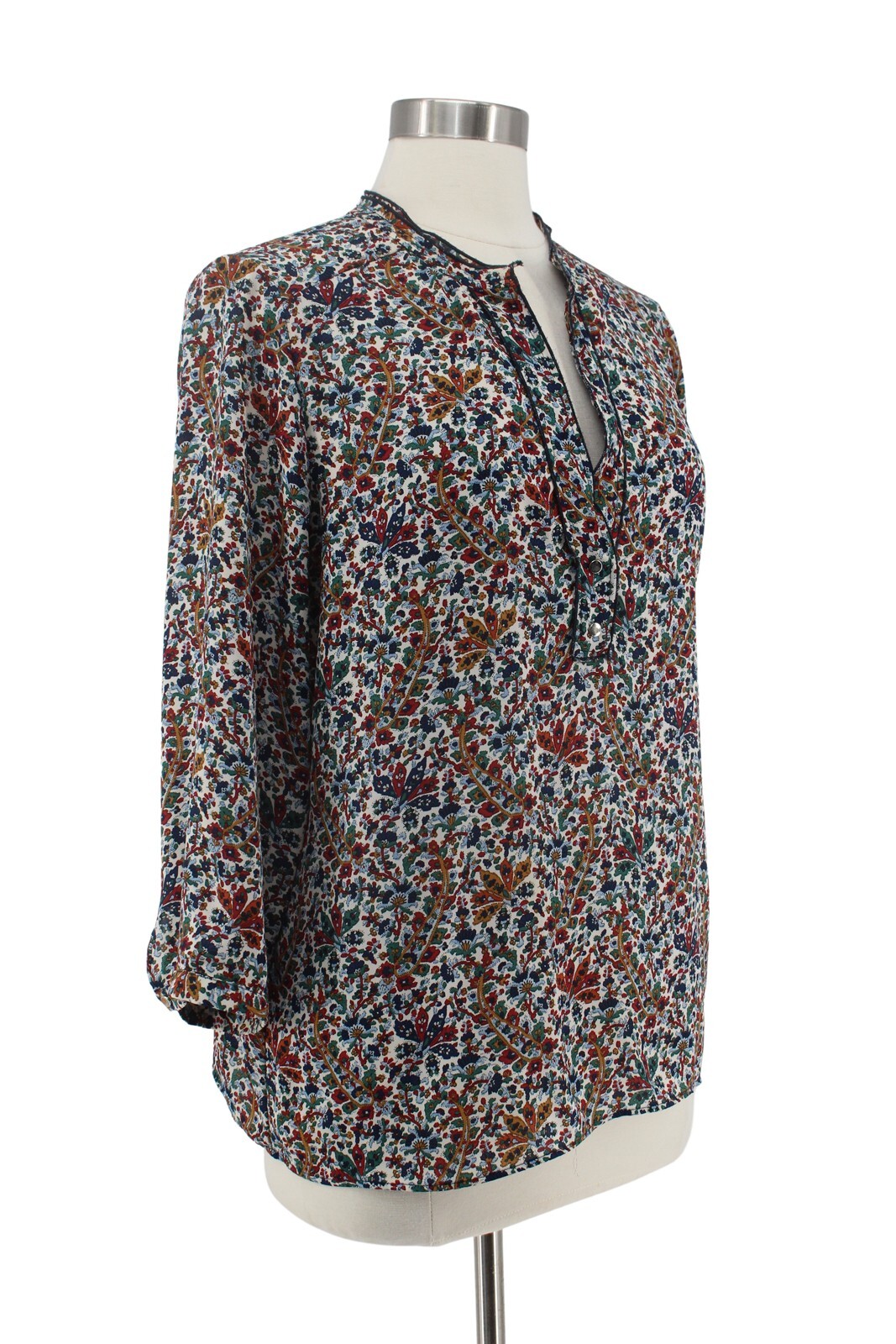 Zara Basic Floral Blouse V Neck Button Detail Wom… - image 2