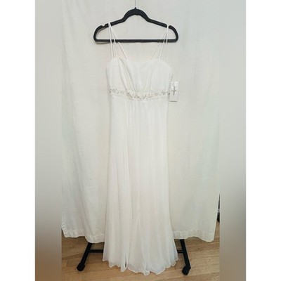 Studio Nova White Chiffon Maxi Wedding Dress with Beaded Waist