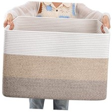 108L Large Cotton Rope Basket, Rectangle Woven 25  x16  x16  Gradient Yellow