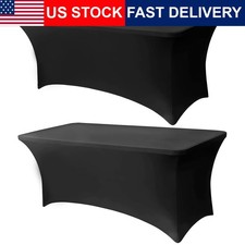 Fitted Stretch Tablecloth Black 2 Pack 6FT Rectangle Spandex Table Cover Wedding