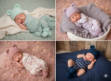 Handmade Bear Ear Beanie Hat  Booties Set Newborn Knit Polyester Multi Colors