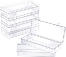 6 Pack Small Plastic Storage Containers with Hinged Lids, Rectangle Clear