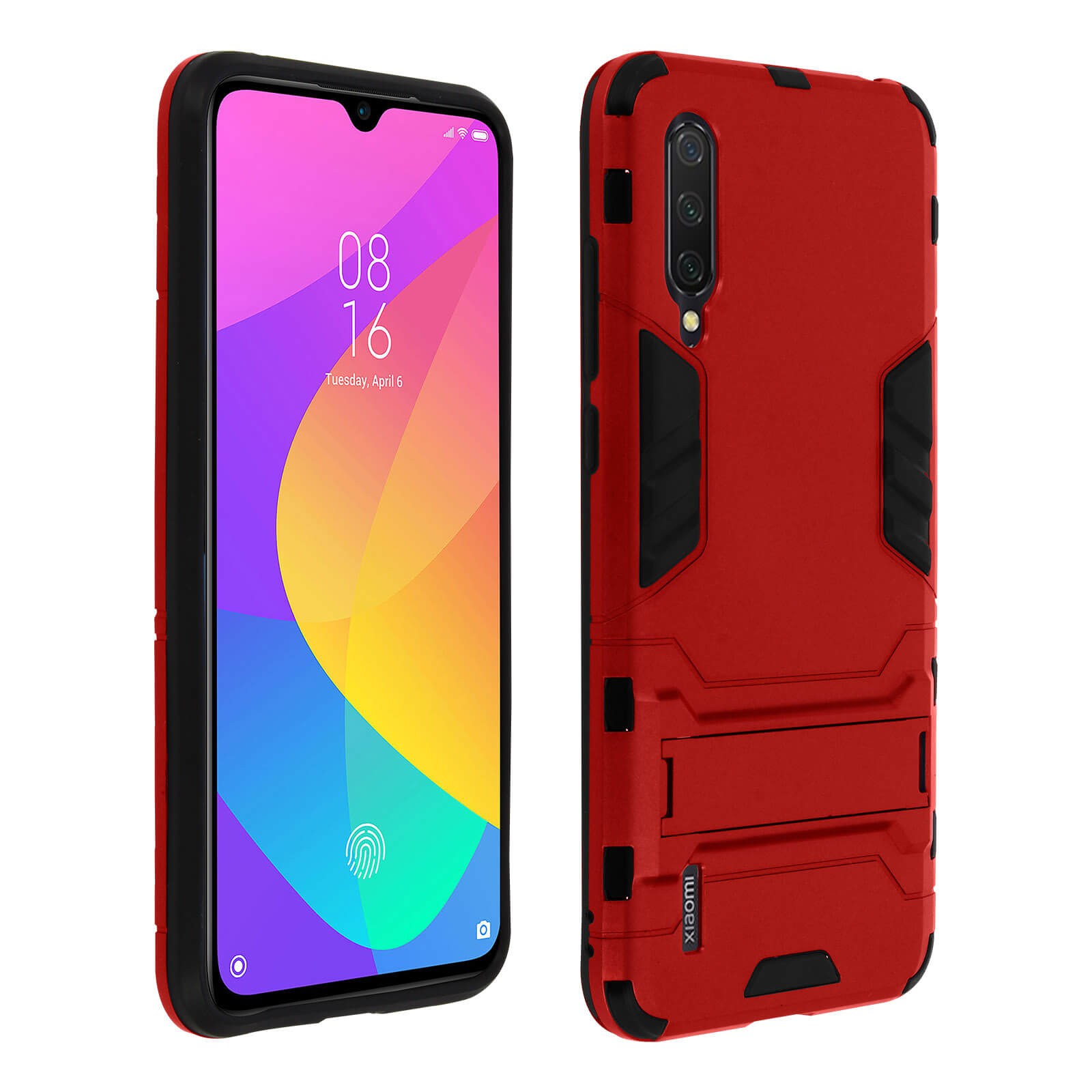 Coque antichoc pour Xiaomi Mi 9 Lite béquille protection rouge