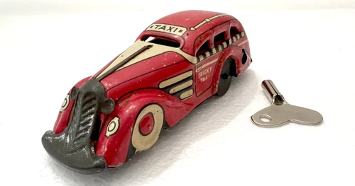 Vintage Marx Tin Litho Wind-up TRICKY TAXI Car - Works - 4 1/2" Long