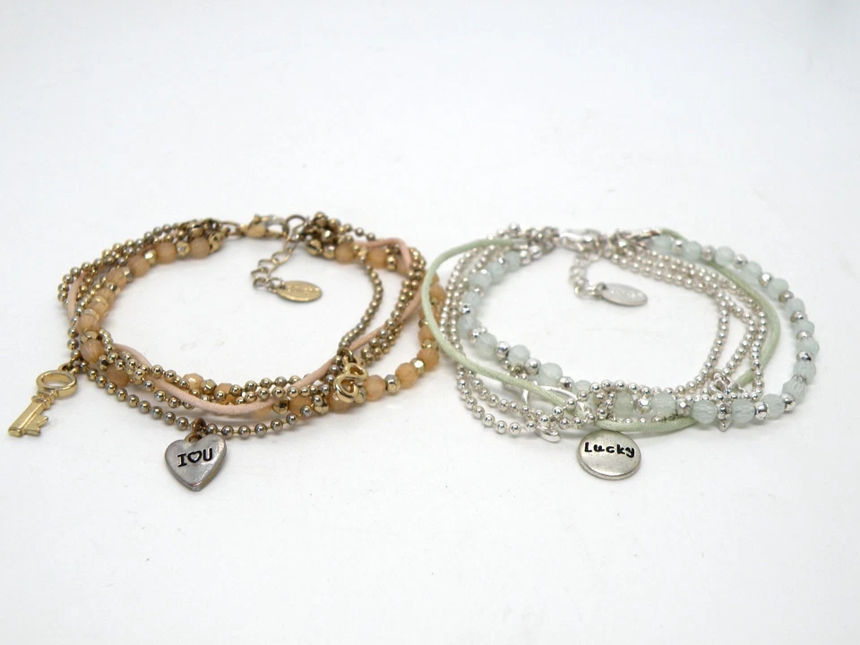 Brazalete Claire's "I Love You" & "Lucky" Charm Multi Hilo Cuentas Oro y Plata Foto 2 de 4
