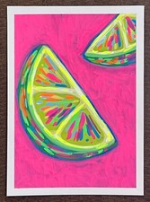 ACEO PRINT | Acrylic Painting of Neon Limes | (B GRADE-MISALIGNMENT)
