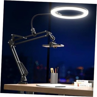 10'' Ring Light with Overhead Phone Mount, LED Selfie Light with Desk-mounted