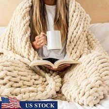 Chunky Crochet Blanket Soft Cable Knit Plush Throw Warm Cozy All Season New