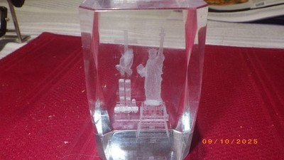 3D Laser Etched Crystal Block - Statue of Liberty, Twin Towers, Praying Hands