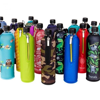 Dora's Glastrinkflasche 0,5l mit Neoprenhülle Isoliert Glasflasche Nachhaltig