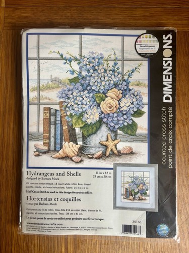Dimensions Counted Cross Stitch Kit - Hydrangeas & Shells 35166 π - Picture 1 of 2