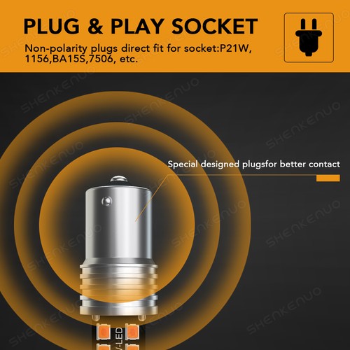AMBER/YELLOW Bright 1156 LED Reverse Backup Light Bulbs 3000K Canbus Error free - Picture 4 of 8