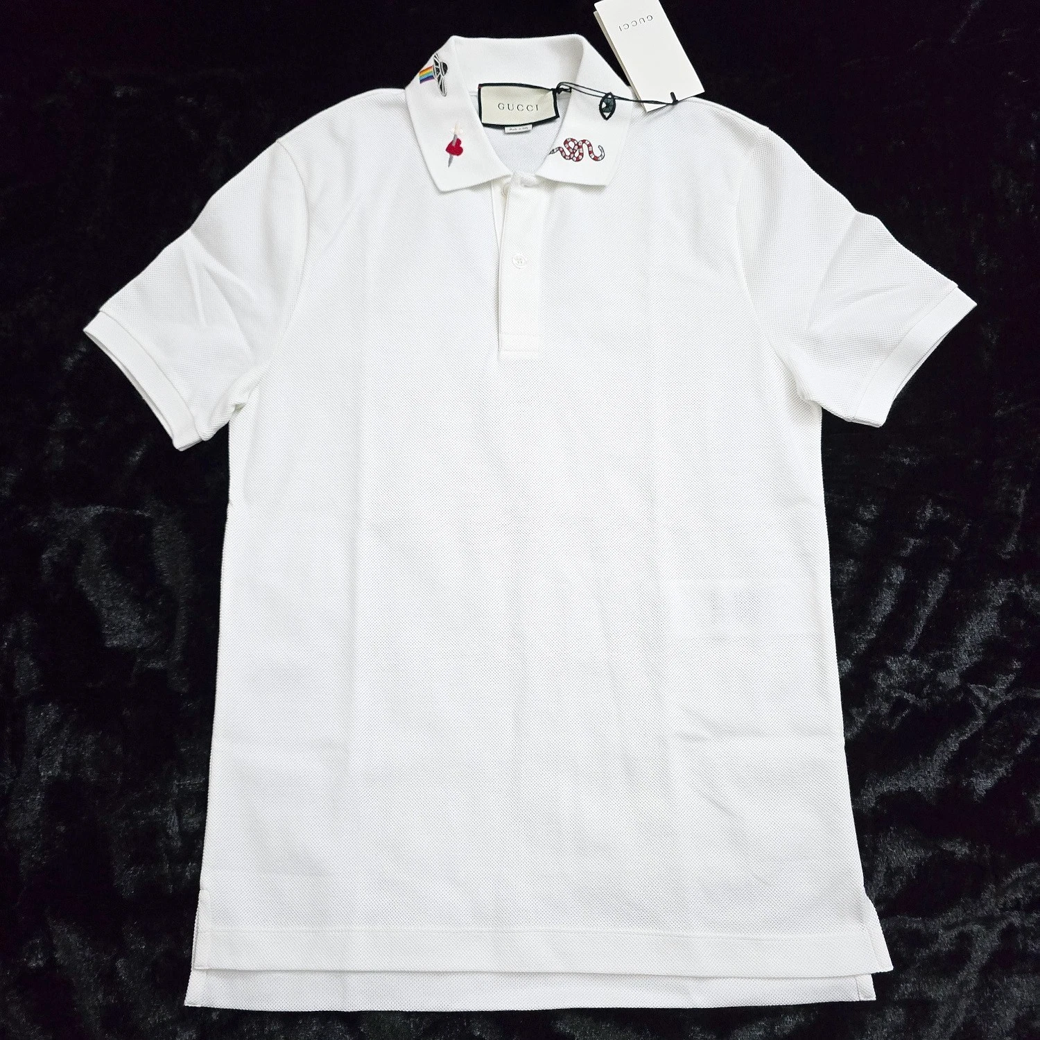 Gucci — Gucci Pique Polo Shirt with Embroidered Motifs White | sizes XS & S | MSRP $680