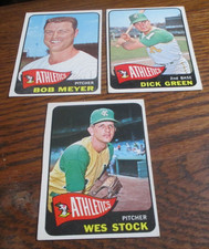 3 1965 Topps Kansas City A's baseball cards #117 Wes Stock #168 Green #219 Meyer