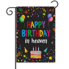WATINC Happy Birthday in Heaven Garden Flag - Colorful 12 x 18 inches, Black