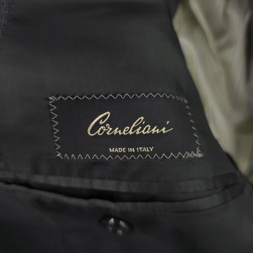 Vintage Corneliani Suit Mens 56R 2pc Gray Grid Check Super 100s Wool Made Italy - Image 3 of 4