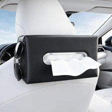 Large Car Tissue Holder PU Leather Organizer with 2 Mesh Pockets  Rectangle