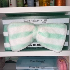 The Cr me Shop - Teddy Headyband Plush Spa Headband - Mint Green White Bow