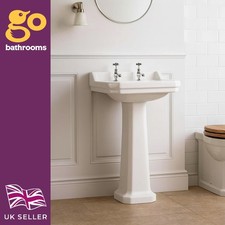 Traditional 610mm Basin & Pedestal 2 Tap Holes White Ceramic Sink Bathroom Suite