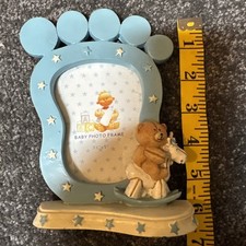Baby Photo Frame 3-1/2 x 5 Resin Teddy Bear Rocking Horse Nursery Decor Blue
