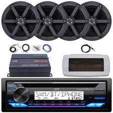 JVC Single-DIN Marine CD Stereo, 4x 6.5" 100W Max Speakers, 4-Channel Amplifier