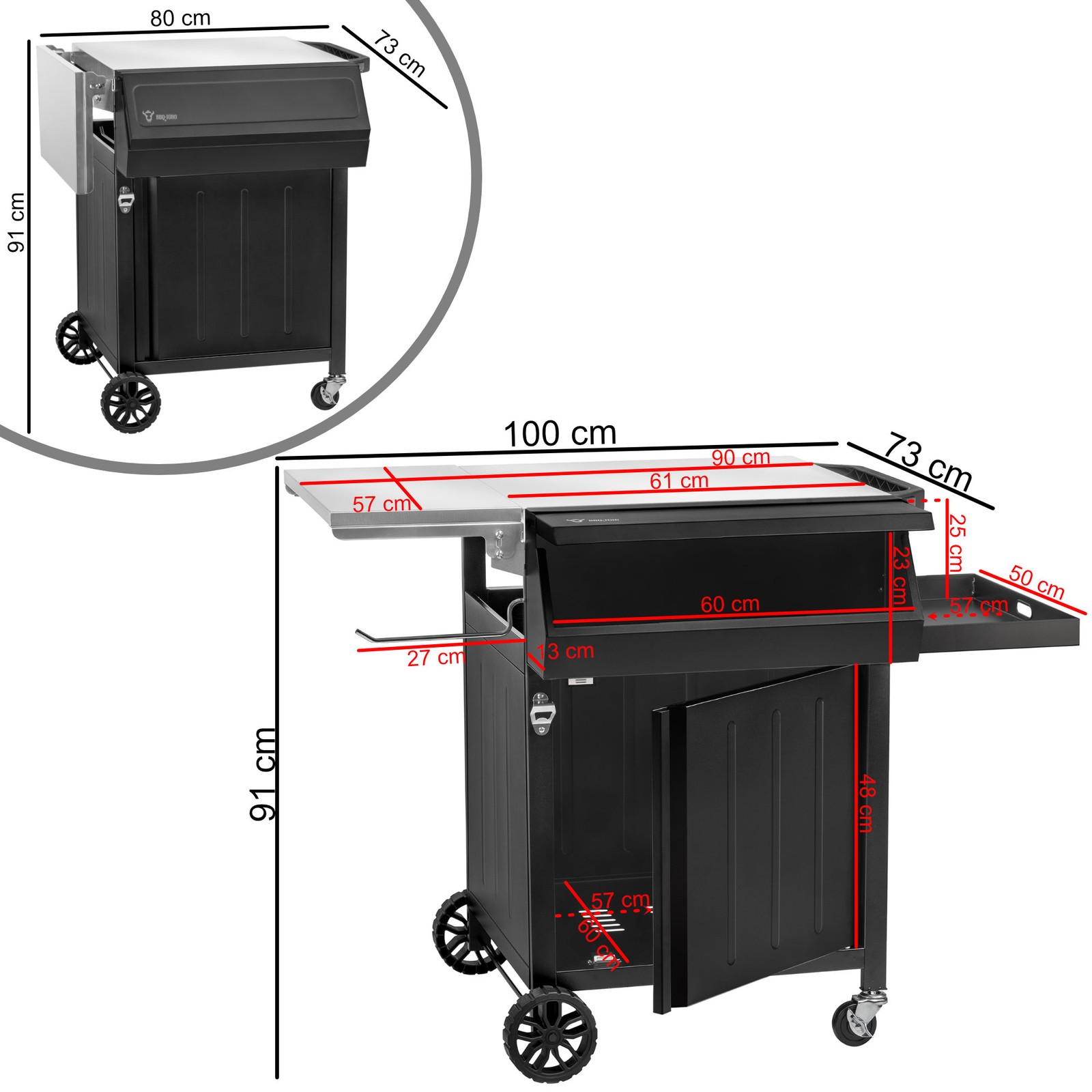 Carrello Barbecue Tavolino Esterno Tavolo Barbecue Grill Carrello di Servizio Nero BBQ-Toro foto 2