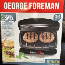 George Foreman Compact 2 Serving Grill GR10BX, Black, Dishwasher Safe. NIB