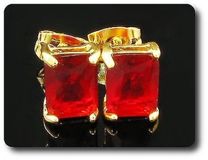 Authentic Ruby Earrings 2X8 Mm Gold Plated 18K