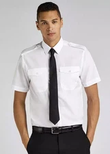 Kustom Kit Men's White Short Sleeve Pilot Shirt KK133