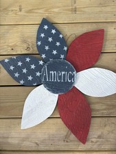 Patriotic Repurposed Wood Rustic America Flower Americana Hanging Wall Decor NEW