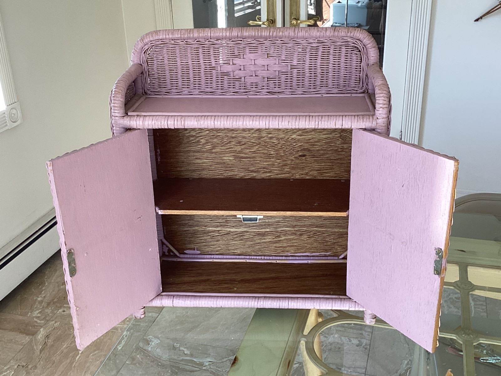 Mid Century Antique Vintage Purple Hanging / Countertop Kitchen Cabinet