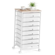 Storage Cart with 8 Drawers, Utility Cart with Drawers and Wooden White
