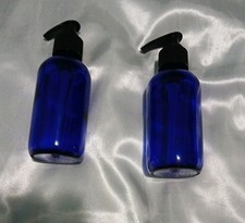Cobalt Blue Glass Pump Bottles 2 Pack Woth Black Pimp Lids 8 Oz