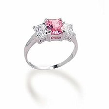 Pink and Clear Cubic Zirconia Ring Rhodium-plated Sterling Silver