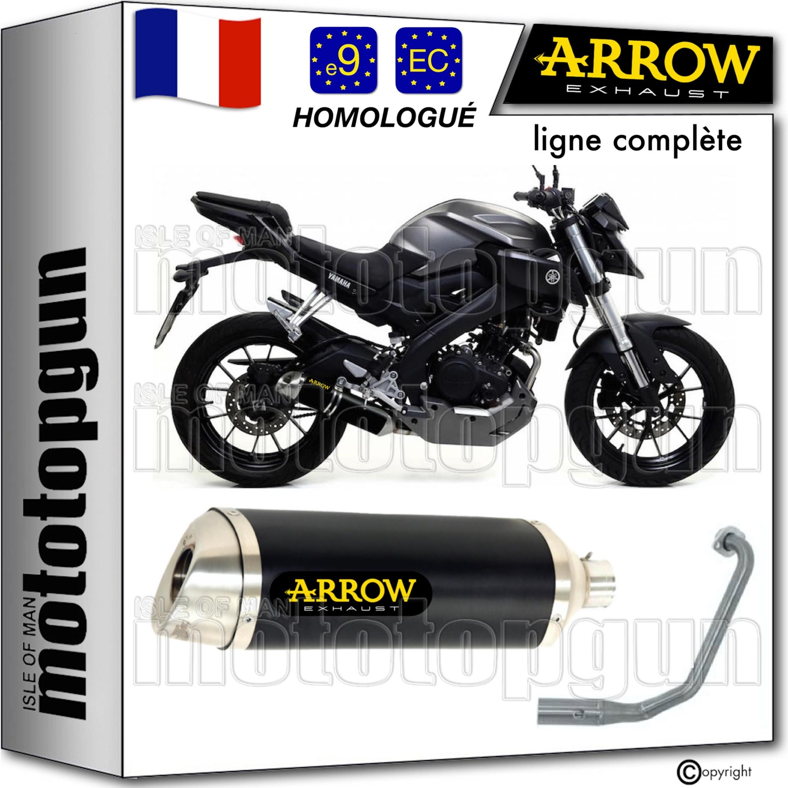 Ligne complete Arrow homologue Thunder noir reduction de poids MT125