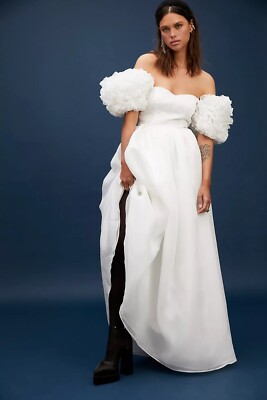 NWT FREE PEOPLE SELKIE MES DEMOISELLE FLOWER GOWN PUFF MAXI BRIDAL DRESS  IVORY L | eBay
