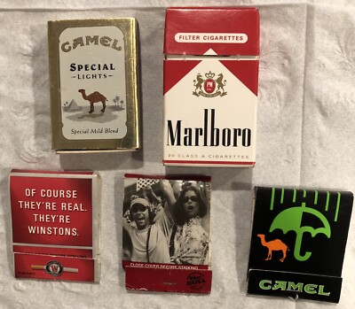 Vintage Special Lights, Marlboro, Camel & Winston Racing Matches. Lot Of 5