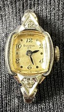 Vintage Ladies Bulova 23 watch 10kt white rolled gold plated w/diamonds L7
