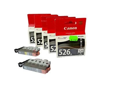 6x Canon CLI-526BK Black Ink Cartridges OEM Genuine New + FREE CLI-526Y Yellow