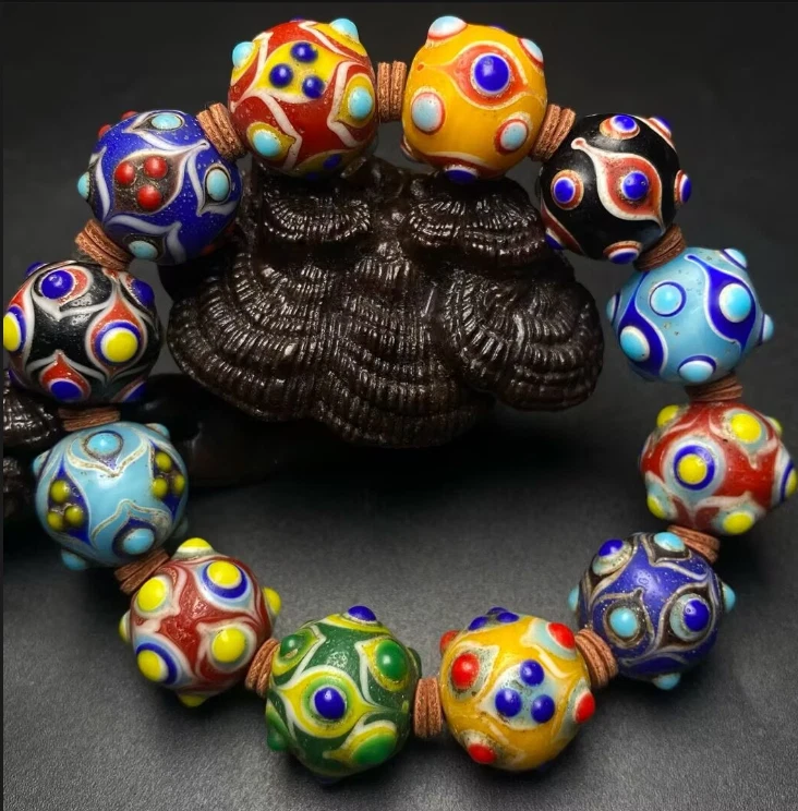 Rare Tibetan Collection Old Glass Dragonfly Eye Multi Treasure Bracelet - Image 4 of 4