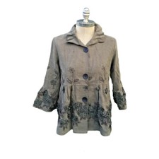 Damee Inc Women's Green Floral Applique' Swing Jacket Size S Small Bell Sleeve