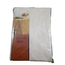 Harvest Scroll Damask Tablecloth 60 x 84" Oval Ivory Linens-n-Things