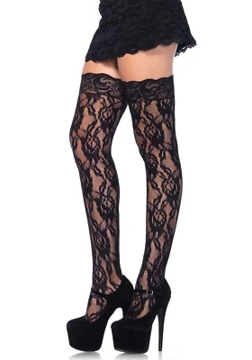 Leg Avenue Damen Halterlose Spitzen Strümpfe in schwarz Einheitsgröße - Bild 1 von 2