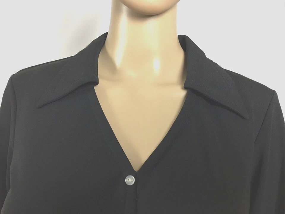 Vestido Camisa Hillard & Hanson Mujer 6 Negro Cuello en V Abotonado Manga 3/4 Foto 3 de 4